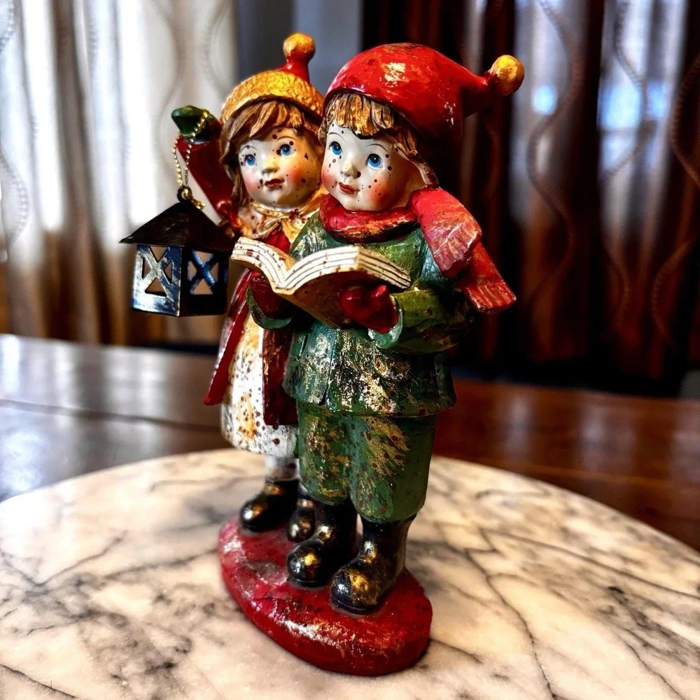 VTG‎ Christmas Caroling Figurine Children Singing Carols Lantern Charles Dickens